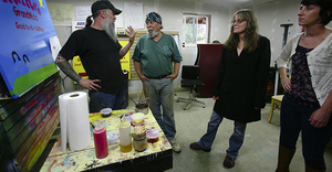 Dubh, Bob, Susie & Maggie in the Sign Shop